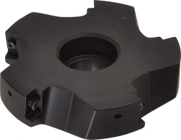 Kyocera - 5 Inserts, 4" Cut Diam, 1" Arbor Diam, 0.64" Max Depth of Cut, Indexable Square-Shoulder Face Mill - 0/90° Lead Angle, 1.57" High, APET 1604 Insert Compatibility, Series FM--AL - Exact Tool & Supply
