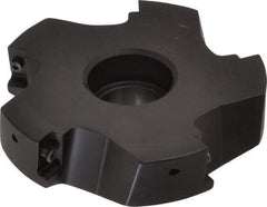 Kyocera - 5 Inserts, 4" Cut Diam, 1" Arbor Diam, 0.64" Max Depth of Cut, Indexable Square-Shoulder Face Mill - 0/90° Lead Angle, 1.57" High, APET 1604 Insert Compatibility, Series FM--AL - Exact Tool & Supply