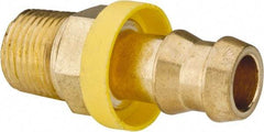 Eaton - 1/2" ID 3/8-18 NPT Barbed Push On Male Connector - 15/16" Cut Off Allowance, 1.85" Long, 11/16" Hex, Brass - Exact Tool & Supply