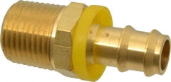 Eaton - 1/2" ID 1/2-14 NPT Barbed Push On Male Connector - 1-3/16" Cut Off Allowance, 2.1" Long, 7/8" Hex, Brass - Exact Tool & Supply