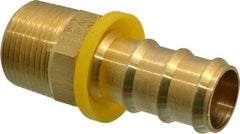 Eaton - 3/4" ID 3/4-14 NPT Barbed Push On Male Connector - 1-1/4" Cut Off Allowance, 2.66" Long, 1-1/16" Hex, Brass - Exact Tool & Supply