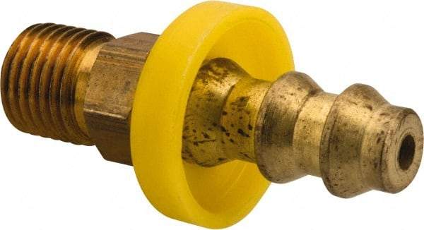 Eaton - 1/4" ID 7/16-24 NPT Barbed Push On Inverted Male Swivel Connector - 1-1/8" Cut Off Allowance, 1.73" Long, 7/16" Hex, Brass - Exact Tool & Supply