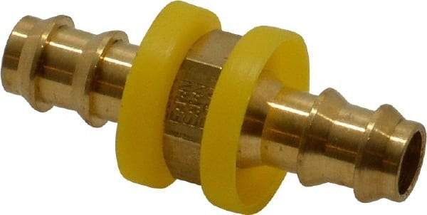 Eaton - 3/8" ID Barbed Push On Mender - 7/16" Cut Off Allowance, 1.97" Long, 5/8" Hex, Brass - Exact Tool & Supply