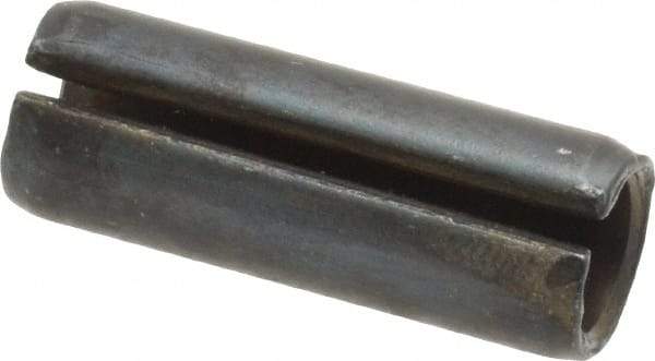 Made in USA - 7/16" Diam x 1-1/4" Long Slotted Spring Pin - Grade 1070-1090 Alloy Steel, Black Oxide Finish - Exact Tool & Supply