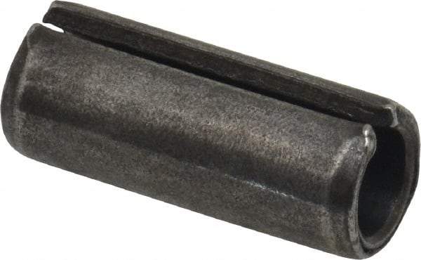 Made in USA - 1/2" Diam x 1-1/4" Long Slotted Spring Pin - Grade 1070-1090 Alloy Steel, Black Oxide Finish - Exact Tool & Supply