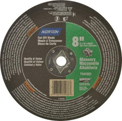Norton - 8" 24 Grit Silicon Carbide Cutoff Wheel - 1/8" Thick, 5/8" Arbor, 7,640 Max RPM, Use with Circular Saws - Exact Tool & Supply