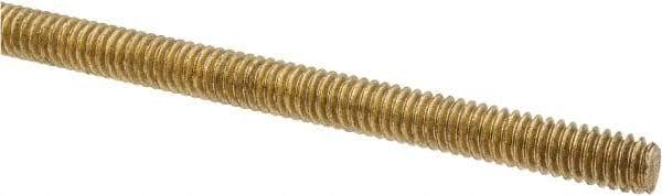 Made in USA - 1/4-20 UNC (Coarse), 3' Long, Brass Threaded Rod - Right Hand Thread - Exact Tool & Supply