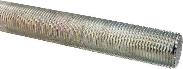 Made in USA - 1-12 UNF (Fine), 3' Long, Low Carbon Steel Threaded Rod - Zinc-Plated Finish, Right Hand Thread - Exact Tool & Supply