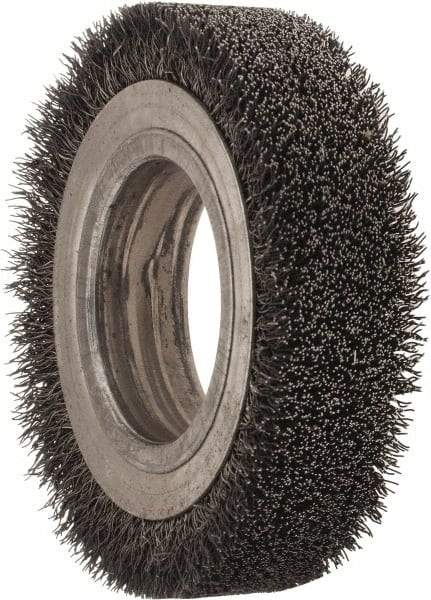 Osborn - 4-1/4" OD, 2" Arbor Hole, Crimped Steel Wheel Brush - 1" Face Width, 3/4" Trim Length, 0.0118" Filament Diam, 6,000 RPM - Exact Tool & Supply