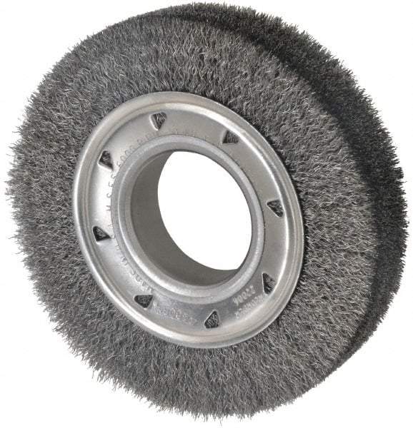Osborn - 6" OD, 2" Arbor Hole, Crimped Steel Wheel Brush - 1-1/4" Face Width, 1" Trim Length, 0.008" Filament Diam, 6,000 RPM - Exact Tool & Supply