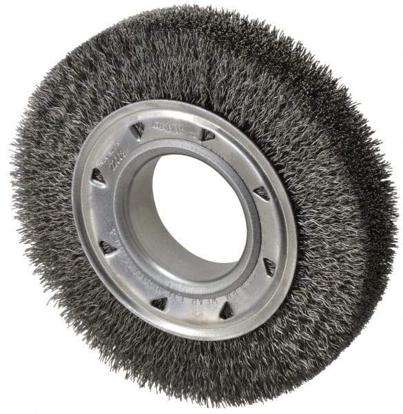 Osborn - 6" OD, 2" Arbor Hole, Crimped Steel Wheel Brush - 1-1/4" Face Width, 1" Trim Length, 0.014" Filament Diam, 6,000 RPM - Exact Tool & Supply