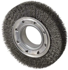 Osborn - 6" OD, 2" Arbor Hole, Crimped Steel Wheel Brush - 1-1/4" Face Width, 1" Trim Length, 0.014" Filament Diam, 6,000 RPM - Exact Tool & Supply
