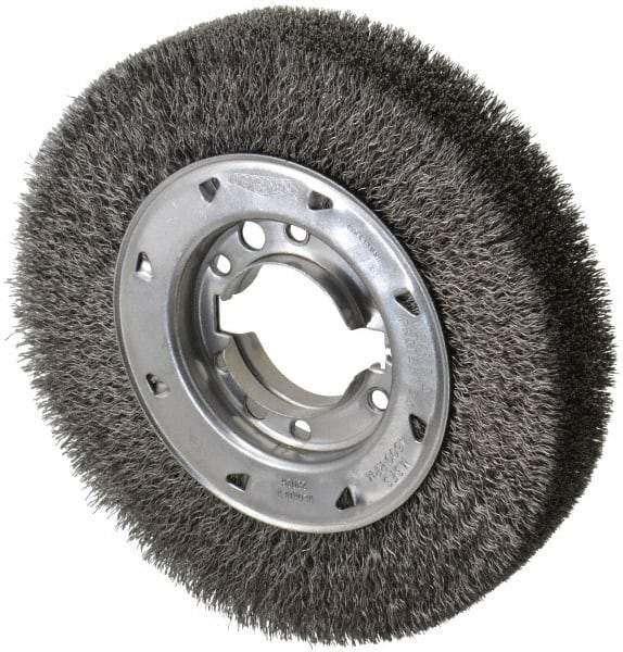 Osborn - 8" OD, 2" Arbor Hole, Crimped Steel Wheel Brush - 1-1/2" Face Width, 1-1/2" Trim Length, 0.0118" Filament Diam, 4,500 RPM - Exact Tool & Supply