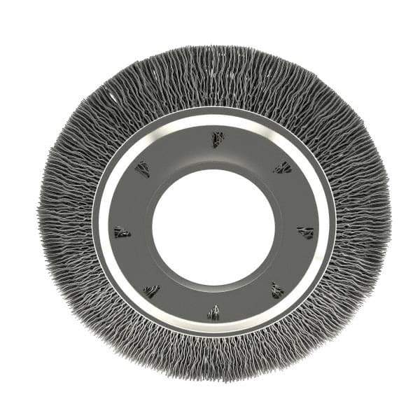 Osborn - 6" OD, 2" Arbor Hole, Crimped Nylon Wheel Brush - 7/8" Face Width, 1-1/16" Trim Length, 6,000 RPM - Exact Tool & Supply