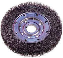 Osborn - 8" OD, 1-1/4" Arbor Hole, Crimped Steel Wheel Brush - 5/8" Face Width, 1-1/2" Trim Length, 0.008" Filament Diam, 4,500 RPM - Exact Tool & Supply