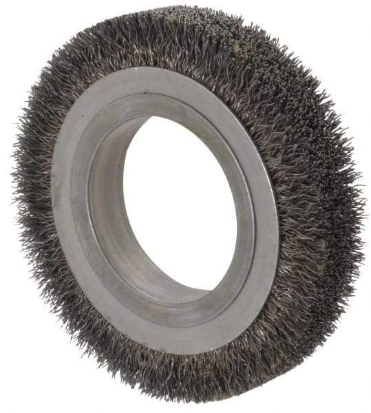 Osborn - 4-1/4" OD, 2" Arbor Hole, Crimped Steel Wheel Brush - 5/8" Face Width, 11/16" Trim Length, 0.0118" Filament Diam, 6,000 RPM - Exact Tool & Supply