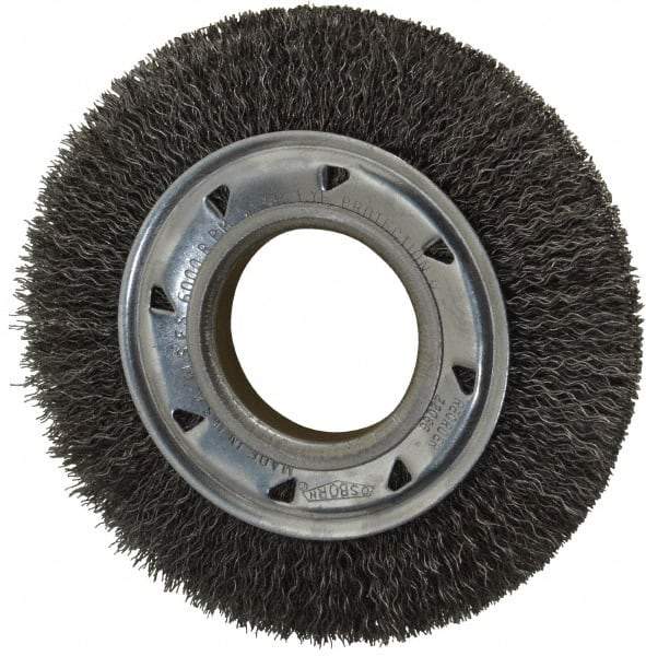 Osborn - 6" OD, 2" Arbor Hole, Crimped Steel Wheel Brush - 7/8" Face Width, 1" Trim Length, 0.014" Filament Diam, 6,000 RPM - Exact Tool & Supply
