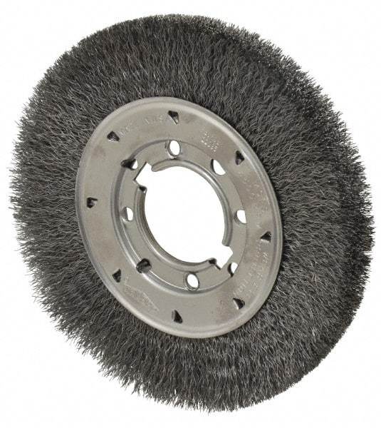 Osborn - 8" OD, 2" Arbor Hole, Crimped Steel Wheel Brush - 5/8" Face Width, 1-1/2" Trim Length, 0.0118" Filament Diam, 4,500 RPM - Exact Tool & Supply