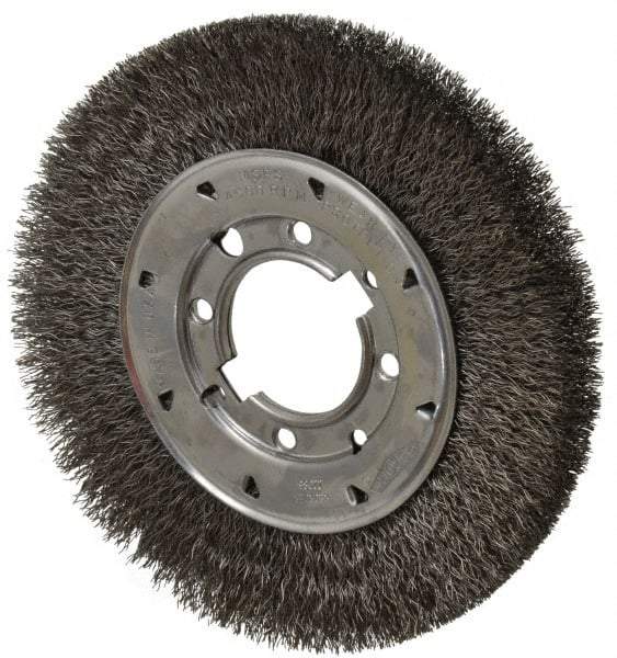 Osborn - 8" OD, 2" Arbor Hole, Crimped Steel Wheel Brush - 5/8" Face Width, 1-1/2" Trim Length, 0.014" Filament Diam, 4,500 RPM - Exact Tool & Supply