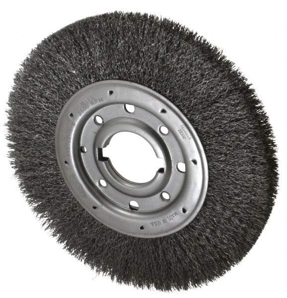 Osborn - 10" OD, 2" Arbor Hole, Crimped Steel Wheel Brush - 1-1/4" Face Width, 2" Trim Length, 0.014" Filament Diam, 3,600 RPM - Exact Tool & Supply