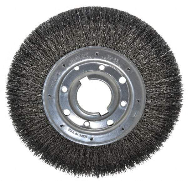 Osborn - 10" OD, 2" Arbor Hole, Crimped Steel Wheel Brush - 1-1/4" Face Width, 2" Trim Length, 0.02" Filament Diam, 3,600 RPM - Exact Tool & Supply