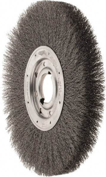 Osborn - 12" OD, 2" Arbor Hole, Crimped Steel Wheel Brush - 1-1/8" Face Width, 3" Trim Length, 0.014" Filament Diam, 3,000 RPM - Exact Tool & Supply