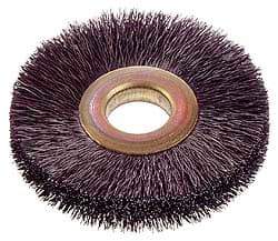Osborn - 14" OD, 5-1/4" Arbor Hole, Crimped Nylon Wheel Brush - 5/8" Face Width, 3-7/8" Trim Length, 3,000 RPM - Exact Tool & Supply