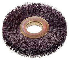 Osborn - 14" OD, 5-1/4" Arbor Hole, Crimped Nylon Wheel Brush - 5/8" Face Width, 3-7/8" Trim Length, 3,000 RPM - Exact Tool & Supply