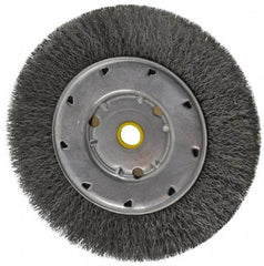 Osborn - 6" OD, 1/2 & 5/8" Arbor Hole, Crimped Steel Wheel Brush - 5/8" Face Width, 1-1/8" Trim Length, 0.008" Filament Diam, 6,000 RPM - Exact Tool & Supply