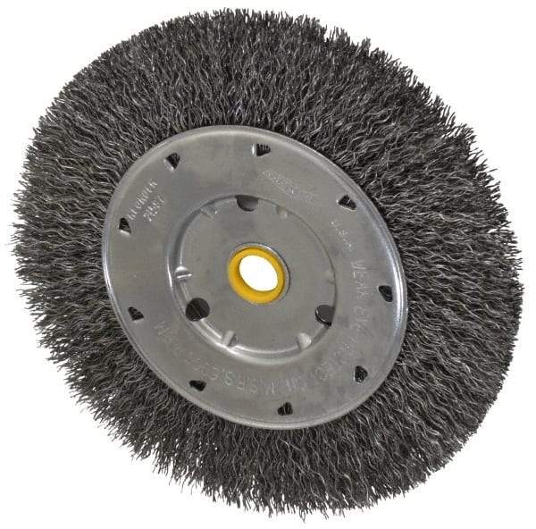 Osborn - 6" OD, 1/2 & 5/8" Arbor Hole, Crimped Steel Wheel Brush - 5/8" Face Width, 1-1/8" Trim Length, 0.014" Filament Diam, 6,000 RPM - Exact Tool & Supply