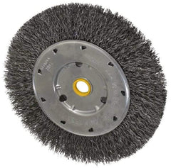 Osborn - 6" OD, 1/2 & 5/8" Arbor Hole, Crimped Steel Wheel Brush - 5/8" Face Width, 1-1/8" Trim Length, 0.014" Filament Diam, 6,000 RPM - Exact Tool & Supply
