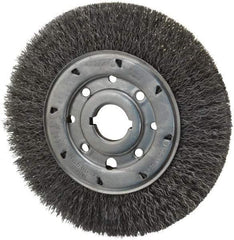 Osborn - 8" OD, 1-1/4" Arbor Hole, Crimped Steel Wheel Brush - 5/8" Face Width, 1-1/2" Trim Length, 0.014" Filament Diam, 4,500 RPM - Exact Tool & Supply