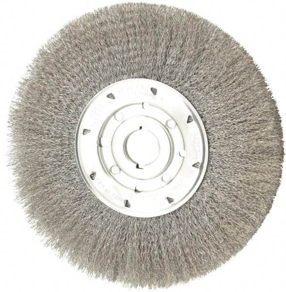 Osborn - 10" OD, 1-1/4" Arbor Hole, Crimped Steel Wheel Brush - 5/8" Face Width, 2-1/2" Trim Length, 0.0104" Filament Diam, 3,600 RPM - Exact Tool & Supply