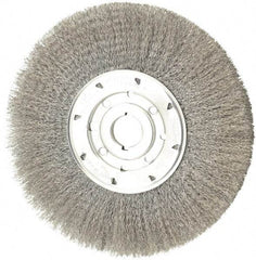 Osborn - 10" OD, 1-1/4" Arbor Hole, Crimped Steel Wheel Brush - 5/8" Face Width, 2-1/2" Trim Length, 0.0104" Filament Diam, 3,600 RPM - Exact Tool & Supply