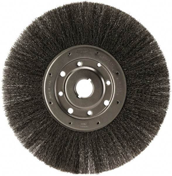 Osborn - 12" OD, 1-1/4" Arbor Hole, Crimped Steel Wheel Brush - 1/2" Face Width, 3" Trim Length, 0.0104" Filament Diam, 3,000 RPM - Exact Tool & Supply