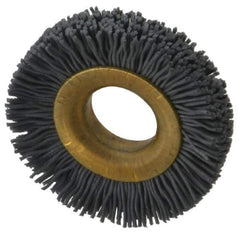 Osborn - 1-1/2" OD, 1/2" Arbor Hole, Crimped Nylon Wheel Brush - 1/4" Face Width, 1/4" Trim Length, 20,000 RPM - Exact Tool & Supply