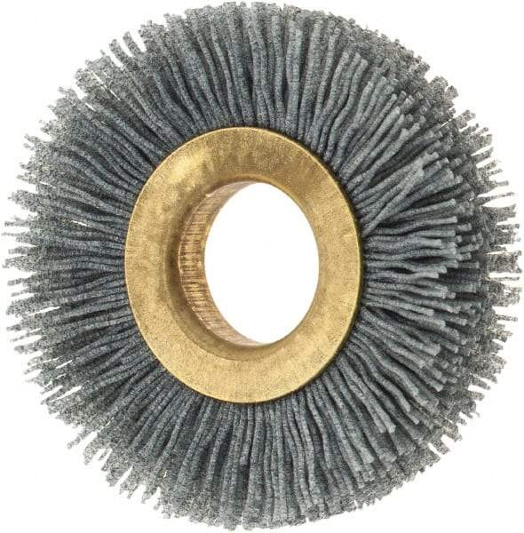 Osborn - 2" OD, 5/8" Arbor Hole, Crimped Nylon Wheel Brush - 3/8" Face Width, 7/16" Trim Length, 15,000 RPM - Exact Tool & Supply