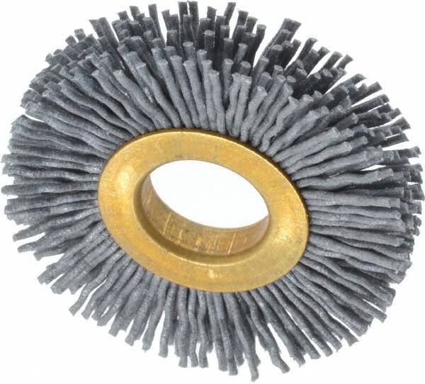 Osborn - 2" OD, 5/8" Arbor Hole, Crimped Nylon Wheel Brush - 3/8" Face Width, 7/16" Trim Length, 15,000 RPM - Exact Tool & Supply