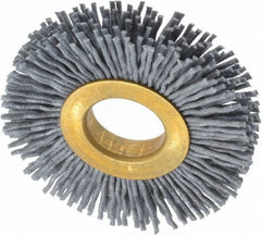 Osborn - 2" OD, 5/8" Arbor Hole, Crimped Nylon Wheel Brush - 3/8" Face Width, 7/16" Trim Length, 15,000 RPM - Exact Tool & Supply