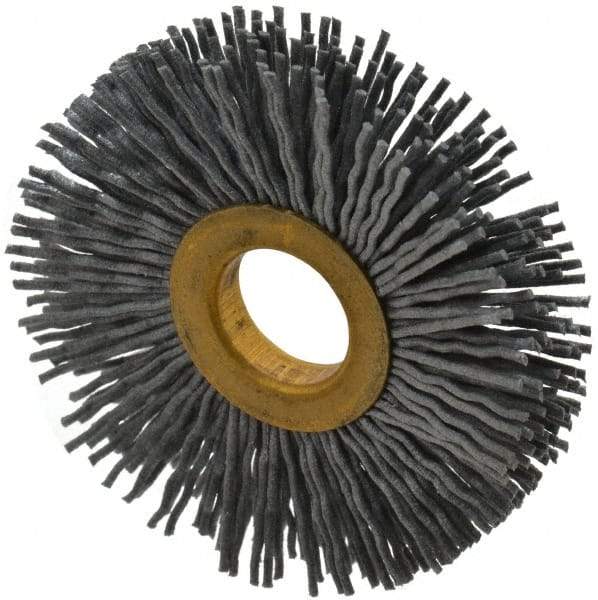 Osborn - 2-1/2" OD, 5/8" Arbor Hole, Crimped Nylon Wheel Brush - 3/8" Face Width, 11/16" Trim Length, 15,000 RPM - Exact Tool & Supply