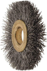 Osborn - 1-1/2" OD, 3/8" Arbor Hole, Crimped Steel Wheel Brush - 7/32" Face Width, 3/8" Trim Length, 0.008" Filament Diam, 20,000 RPM - Exact Tool & Supply