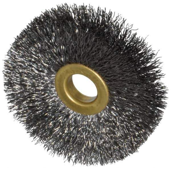 Osborn - 2-1/2" OD, 1/2" Arbor Hole, Crimped Steel Wheel Brush - 1/4" Face Width, 3/4" Trim Length, 0.008" Filament Diam, 20,000 RPM - Exact Tool & Supply