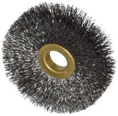 Osborn - 2-1/2" OD, 1/2" Arbor Hole, Crimped Steel Wheel Brush - 1/4" Face Width, 3/4" Trim Length, 0.008" Filament Diam, 20,000 RPM - Exact Tool & Supply