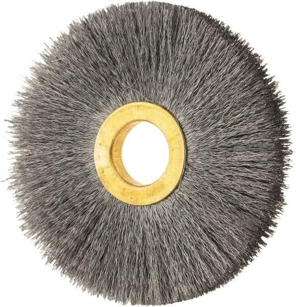 Osborn - 3" OD, 5/8" Arbor Hole, Crimped Steel Wheel Brush - 3/8" Face Width, 15/16" Trim Length, 0.006" Filament Diam, 20,000 RPM - Exact Tool & Supply