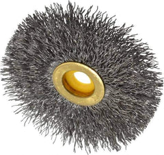 Osborn - 3" OD, 3/8" Arbor Hole, Crimped Steel Wheel Brush - 3/8" Face Width, 15/16" Trim Length, 0.014" Filament Diam, 20,000 RPM - Exact Tool & Supply