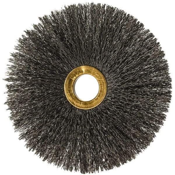 Osborn - 4" OD, 5/8" Arbor Hole, Crimped Steel Wheel Brush - 3/16" Face Width, 1-1/2" Trim Length, 0.008" Filament Diam, 15,000 RPM - Exact Tool & Supply