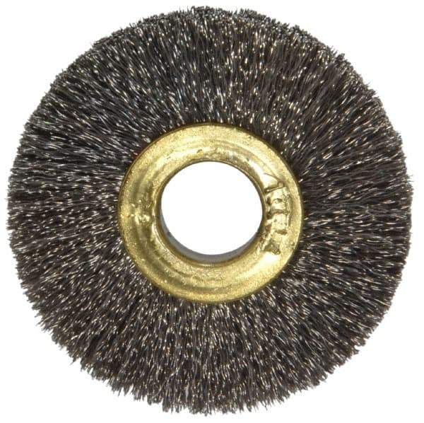 Osborn - 1-1/2" OD, 3/8" Arbor Hole, Crimped Stainless Steel Wheel Brush - 7/32" Face Width, 3/8" Trim Length, 0.005" Filament Diam, 20,000 RPM - Exact Tool & Supply