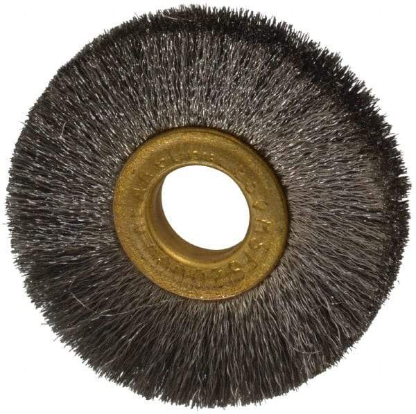 Osborn - 2" OD, 1/2" Arbor Hole, Crimped Stainless Steel Wheel Brush - 1/4" Face Width, 1/2" Trim Length, 0.005" Filament Diam, 20,000 RPM - Exact Tool & Supply