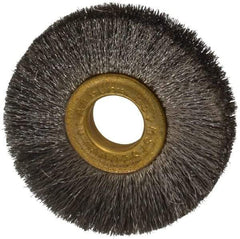 Osborn - 2" OD, 1/2" Arbor Hole, Crimped Stainless Steel Wheel Brush - 1/4" Face Width, 1/2" Trim Length, 0.005" Filament Diam, 20,000 RPM - Exact Tool & Supply
