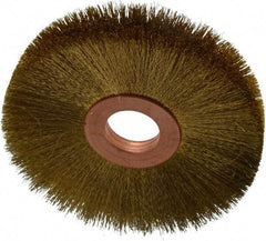 Osborn - 3" OD, 5/8" Arbor Hole, Crimped Brass Wheel Brush - 3/8" Face Width, 15/16" Trim Length, 0.005" Filament Diam, 15,000 RPM - Exact Tool & Supply